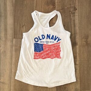 Kids Old Navy White Tank with Red and Blue Flag Design